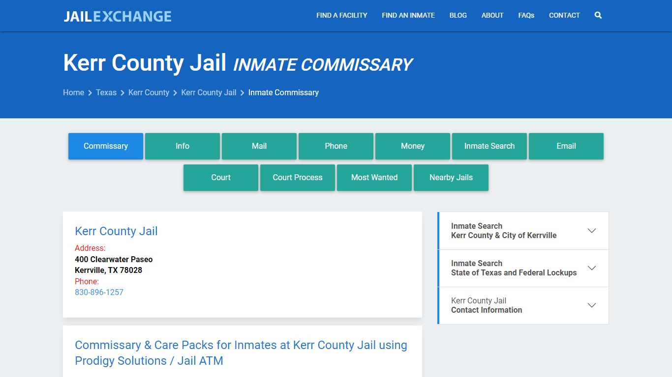 Inmate Commissary, Care Packs - Kerr County Jail, TX